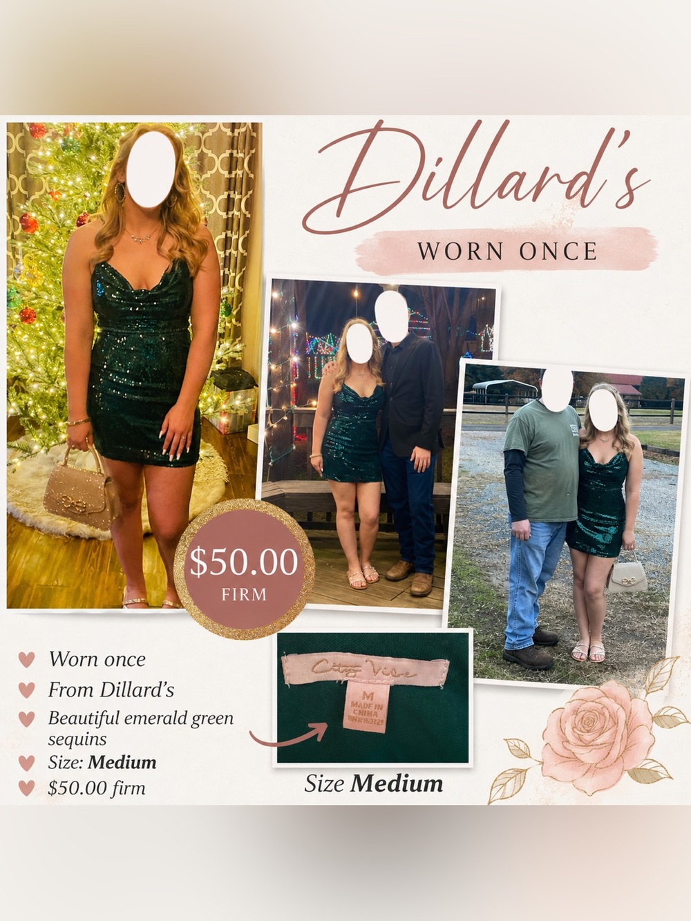 Emerald Green Sequin HOCO Dress - Medium